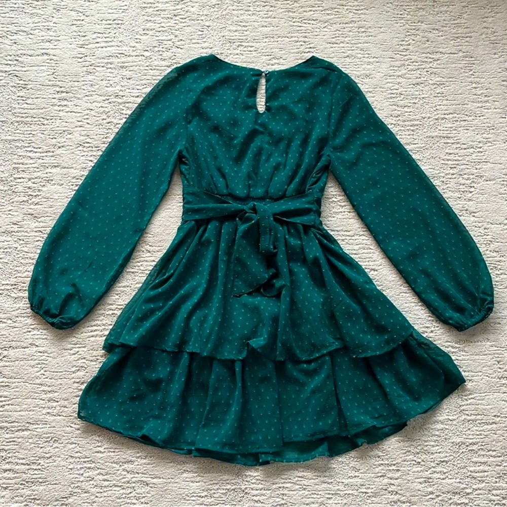 Japna Green Flowy Long Sleeve Mini Dress w Blended Polka Dot size small - Picture 3 of 15